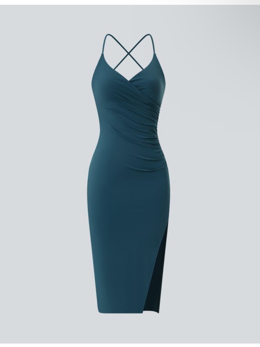 HALARA SoftlyZero Airy Crossover BodyCon Dress Color Ink Green Size Medium NWT